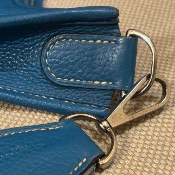 Authentic HERMES Evelyn PM I Blue Jean Clemence Leather Shoulder Bag - Picture 14 of 15